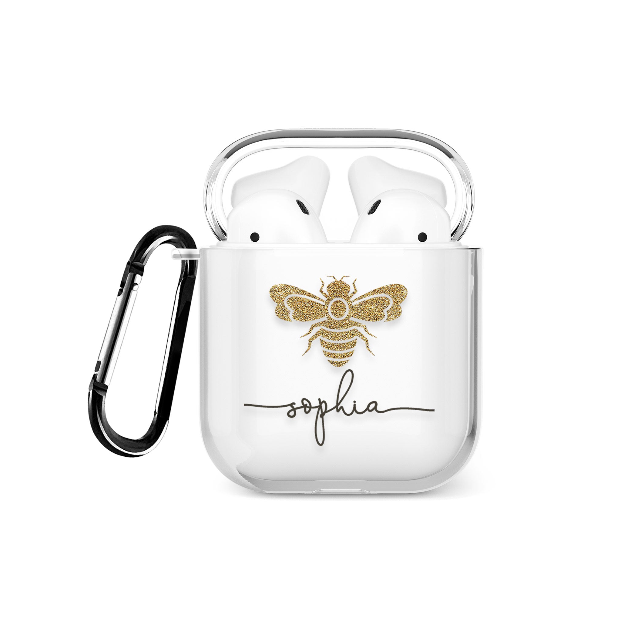 Personalised AirPods Case Clear Cover Custom Name Golden Bee Honeybee Bumblebee