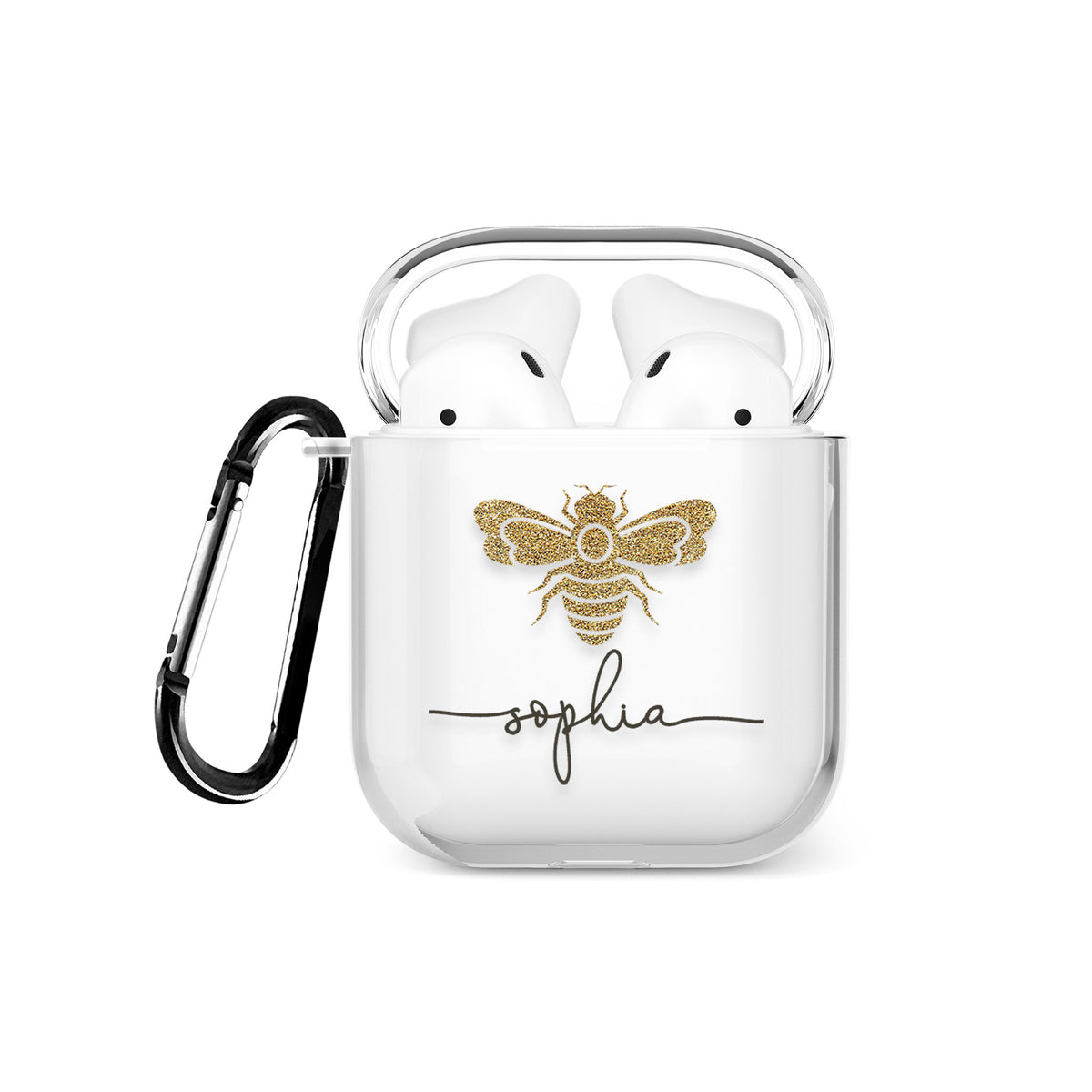 Personalised AirPods Case Clear Cover Custom Name Golden Bee Honeybee Bumblebee