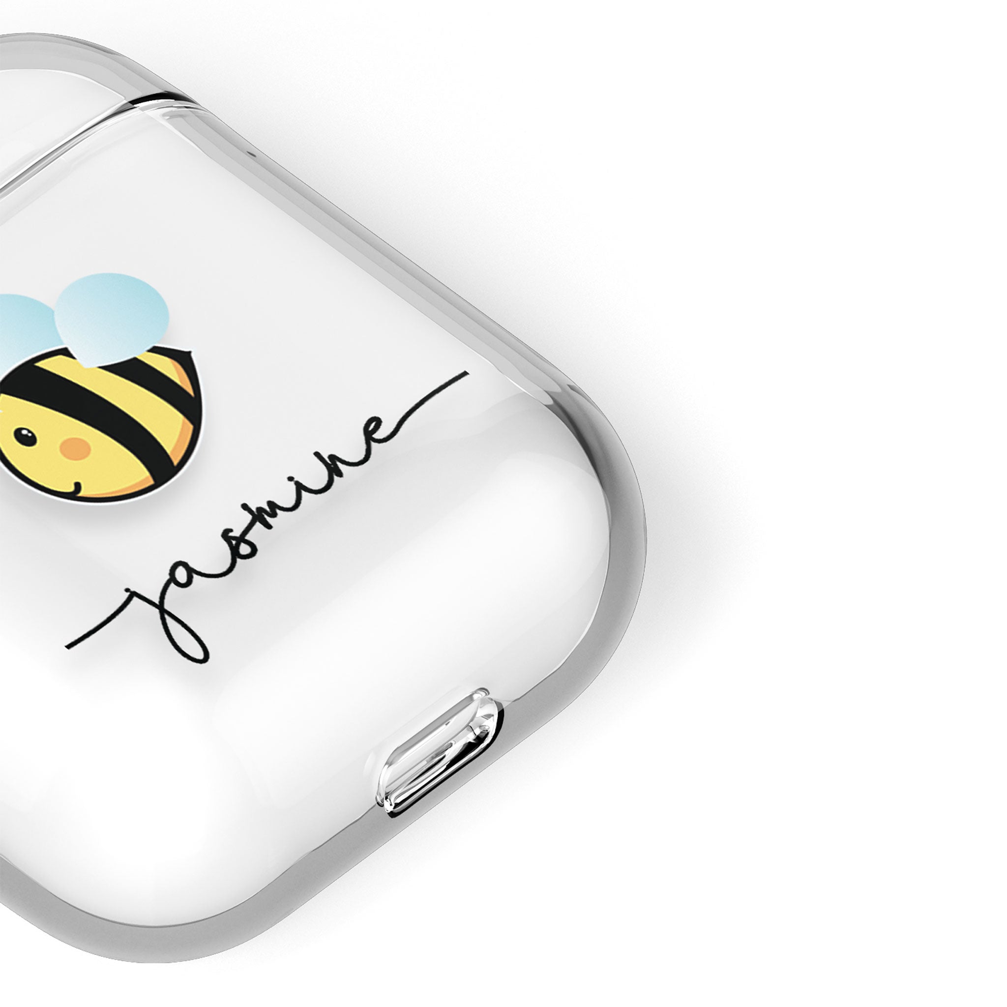 Personalised AirPods Case Clear Cover Custom Name Flying Bee Bumblebee