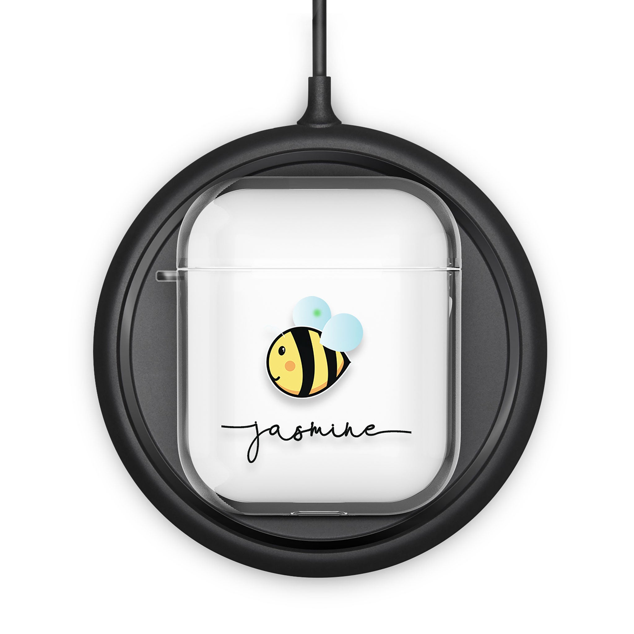 Personalised AirPods Case Clear Cover Custom Name Flying Bee Bumblebee