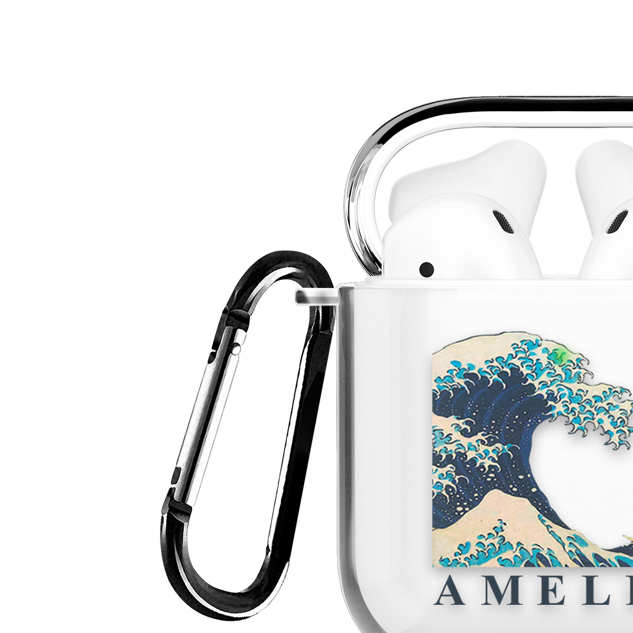 Personalised AirPods Case Clear Cover Custom Name The Great Wave off Kanagawa by Hokusai