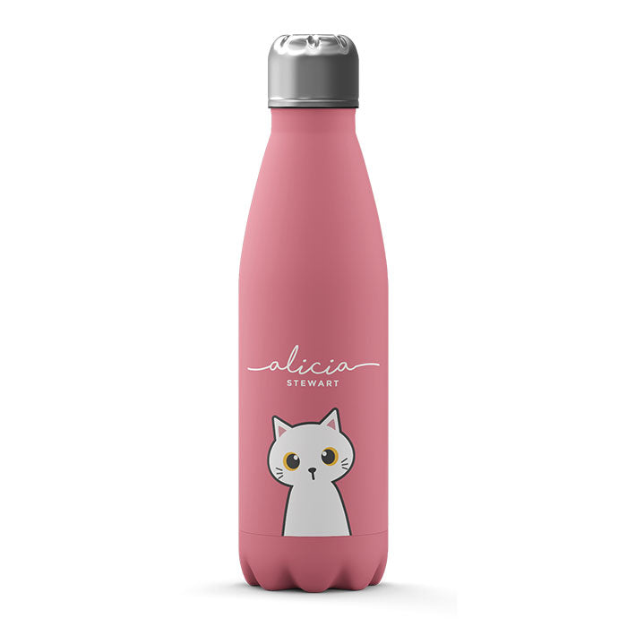 Personalised Water Bottle - Cat Kitten White