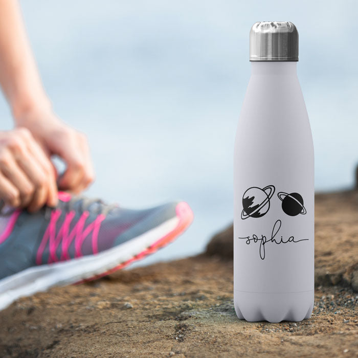 Personalised Water Bottle - Planets Space Black & White