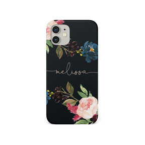 Personalised Hard Phone Case Black Floral Roses