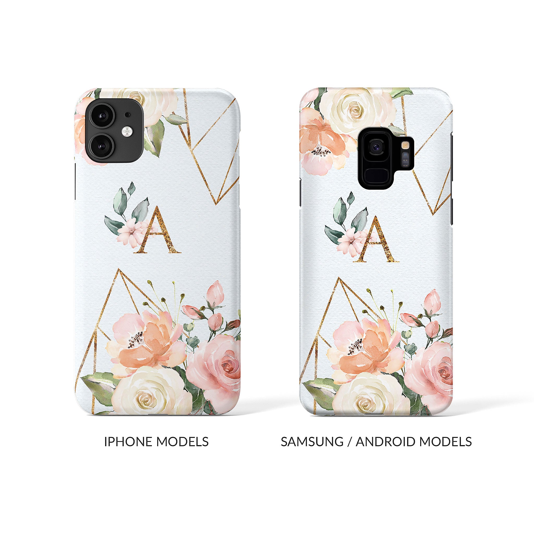Personalised Hard Phone Case Floral Pink English Roses Bouquets
