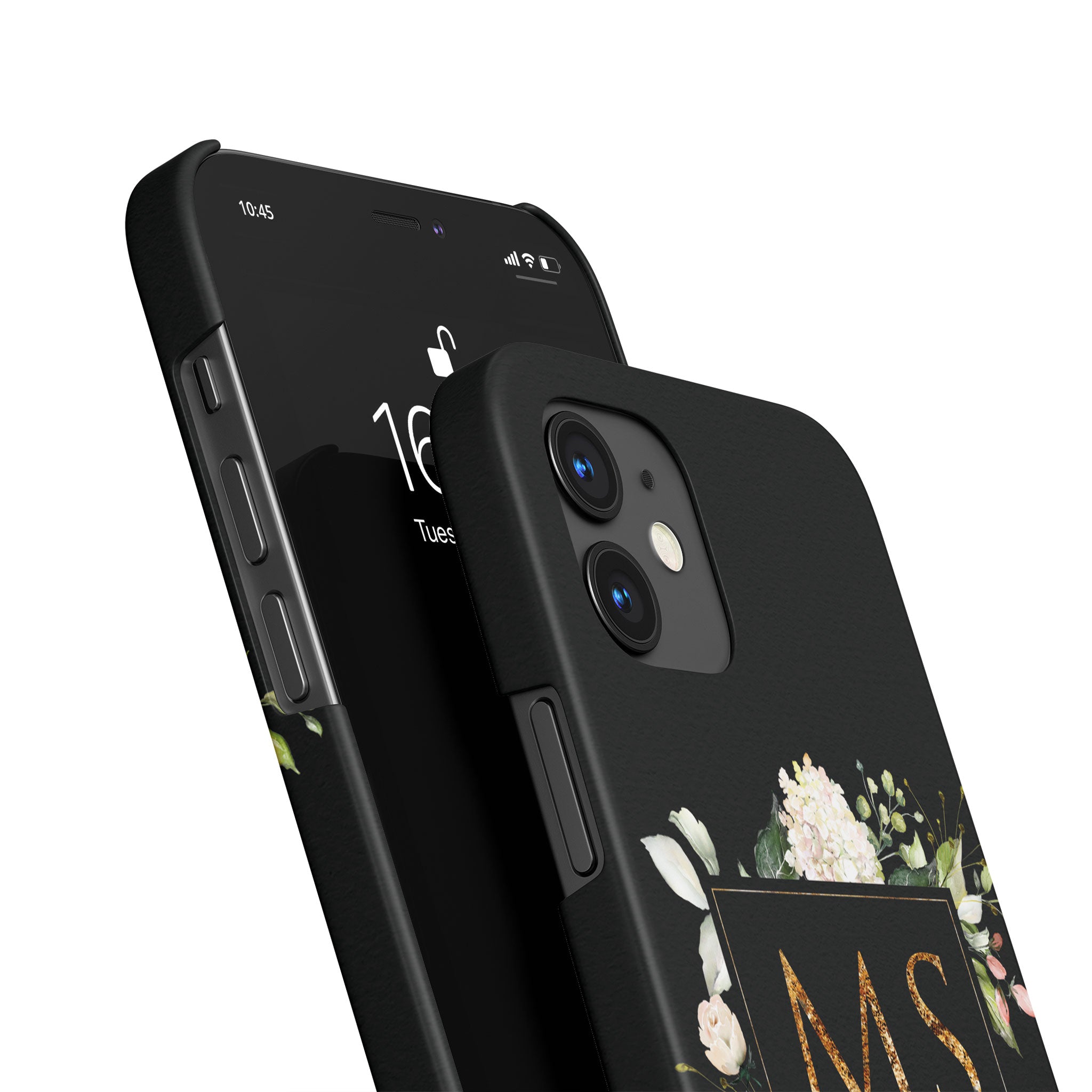 Personalised Hard Phone Case Gold Monogram Roses Peonies Vintage