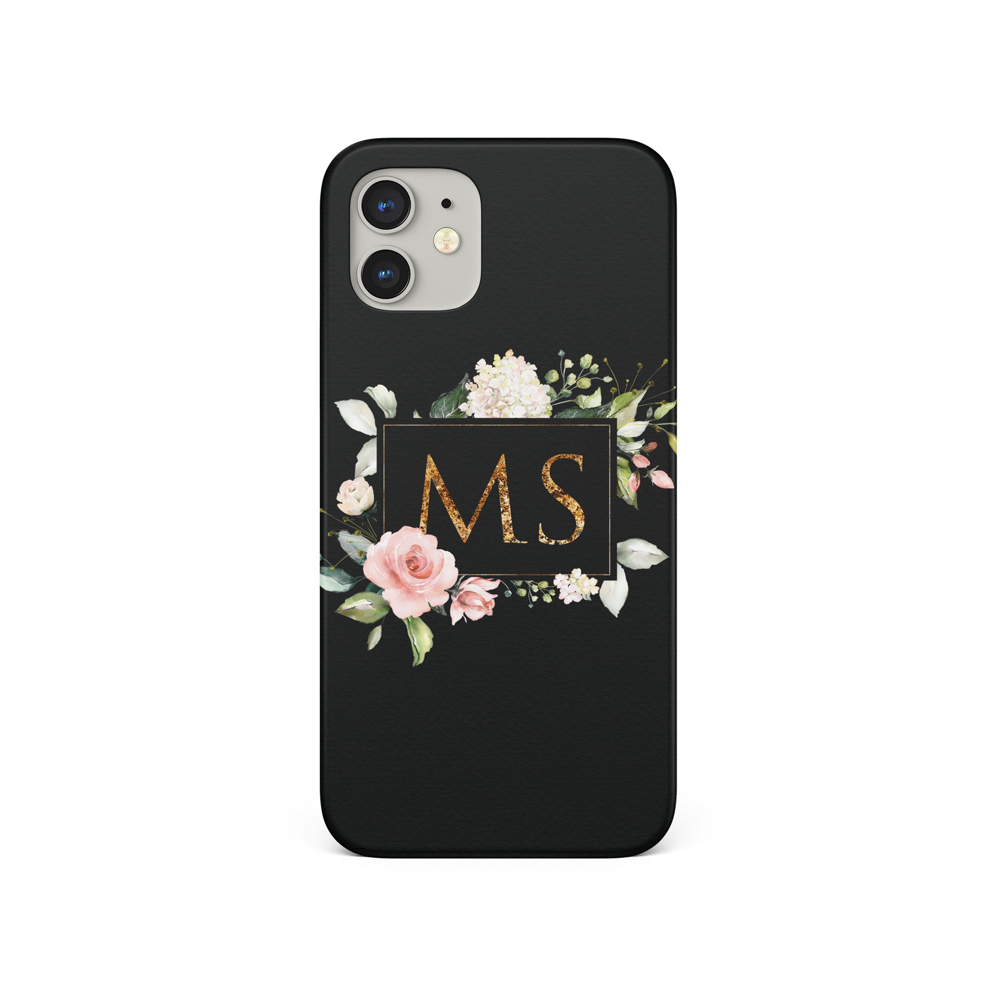 Personalised Hard Phone Case Gold Monogram Roses Peonies Vintage