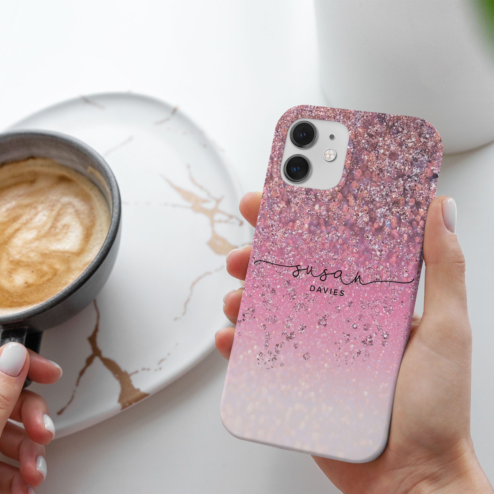 Personalised Hard Phone Case Sequins Pink Gradient Glitter