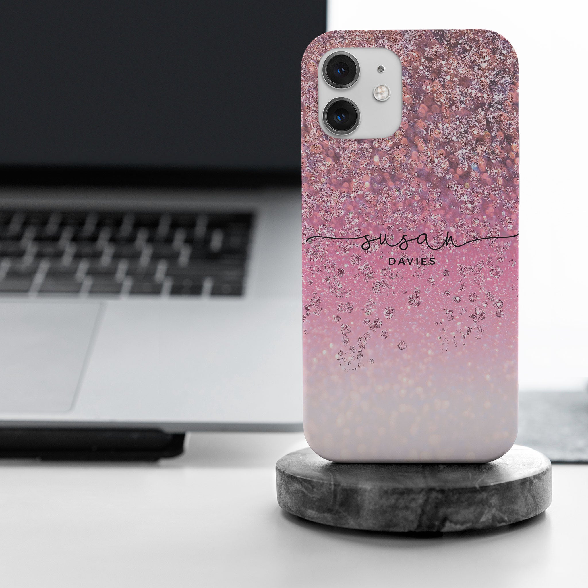 Personalised Hard Phone Case Sequins Pink Gradient Glitter