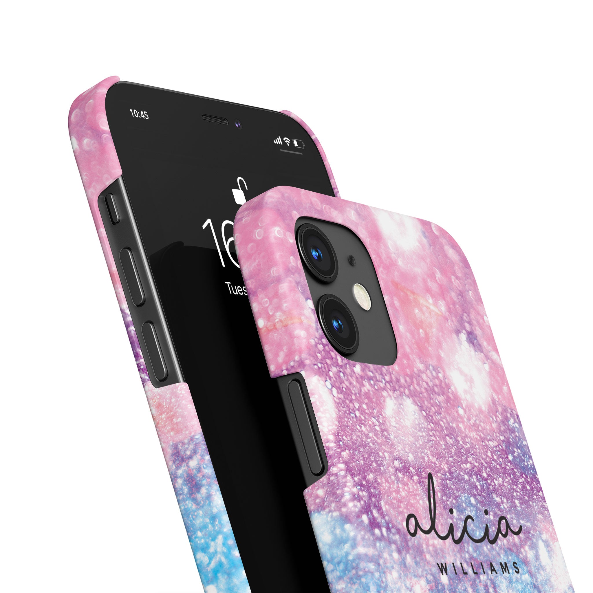 Personalised Hard Phone Case Purple Blue Gradient Glitter