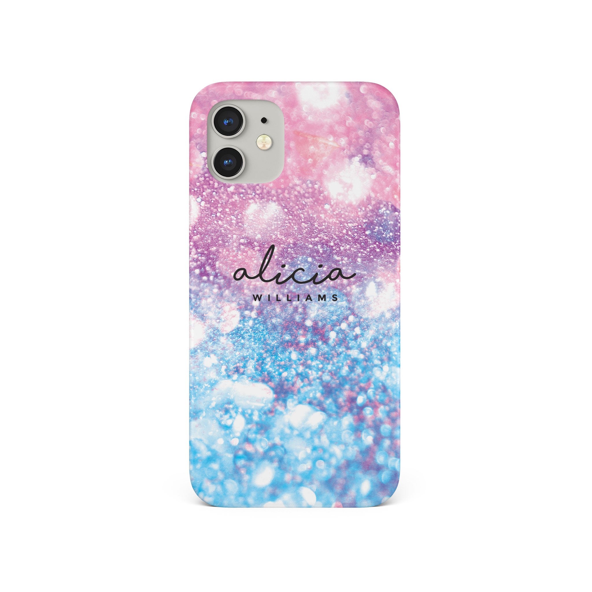 Personalised Hard Phone Case Purple Blue Gradient Glitter
