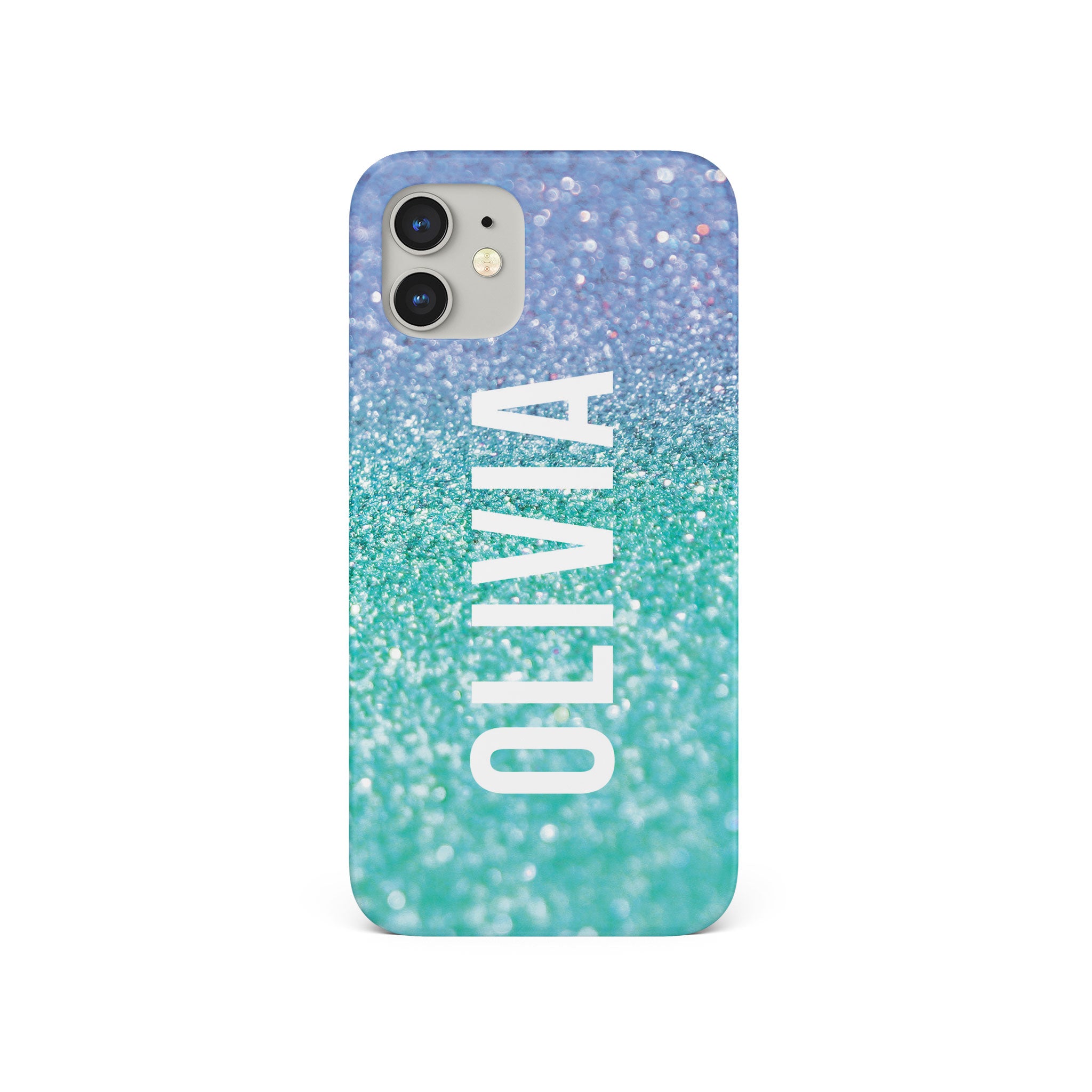 Personalised Hard Phone Case Marble Turquoise Blue Sparkle