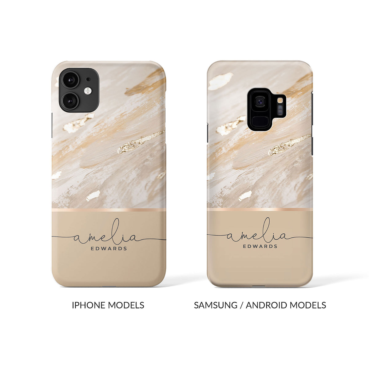 Personalised Hard Phone Case Marble Gold Foil Biedge
