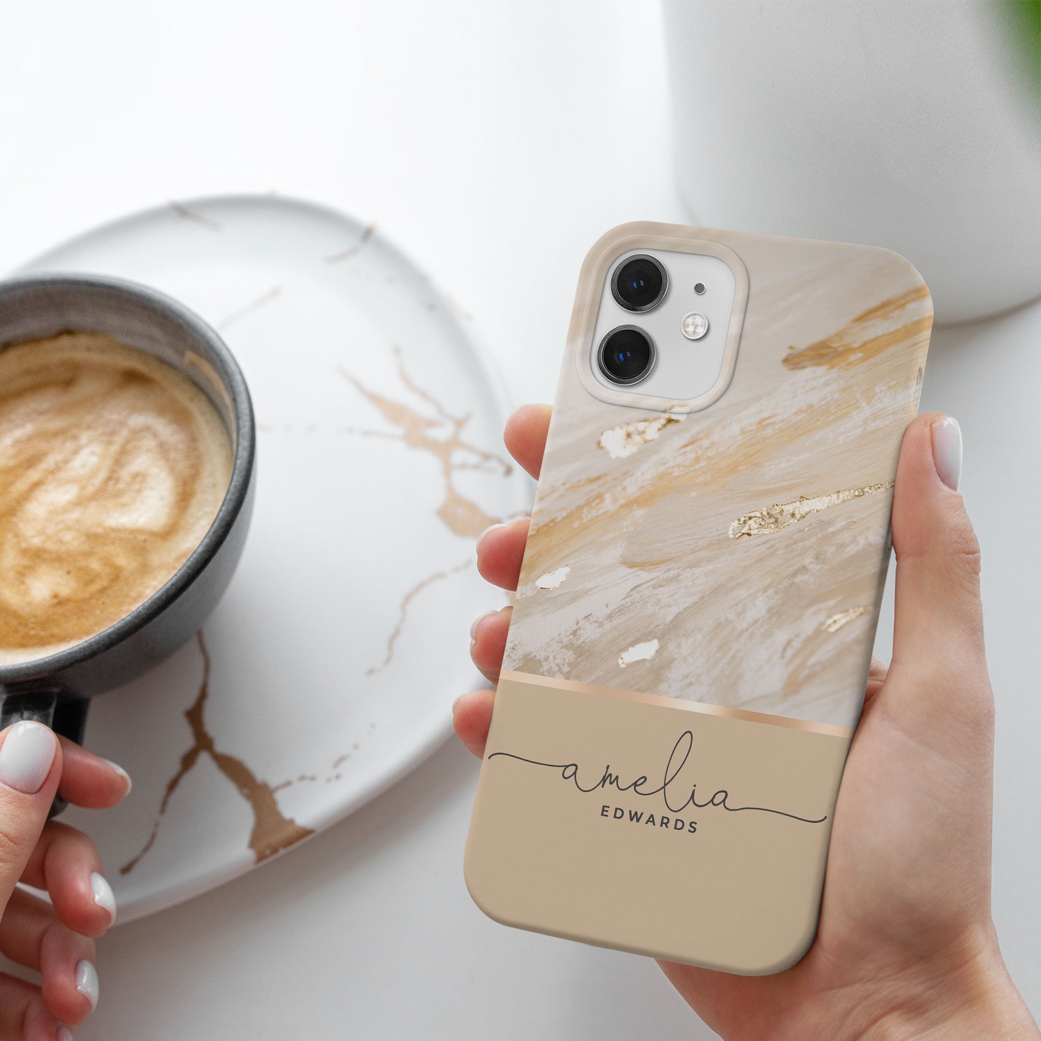 Personalised Hard Phone Case Marble Gold Foil Biedge