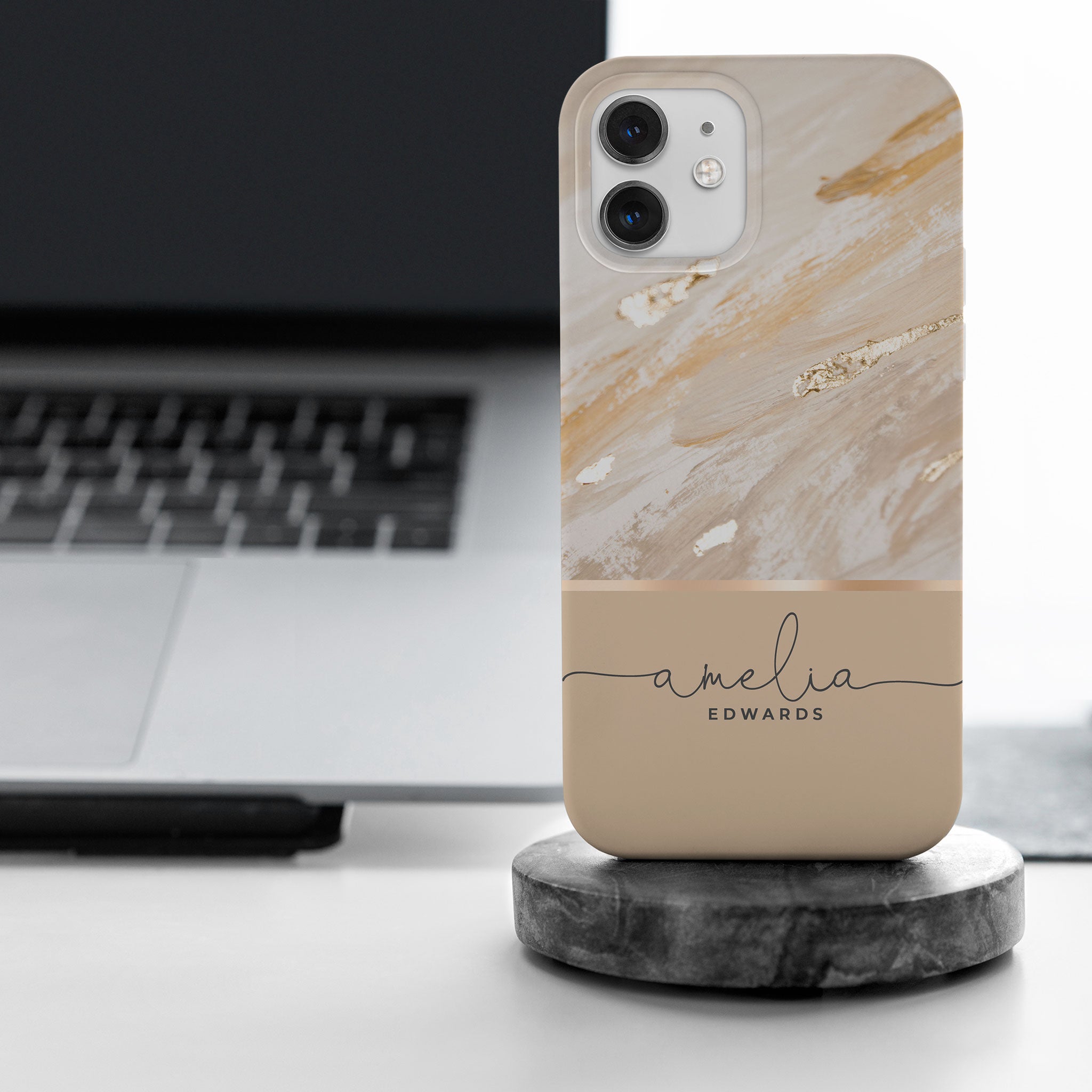Personalised Hard Phone Case Marble Gold Foil Biedge