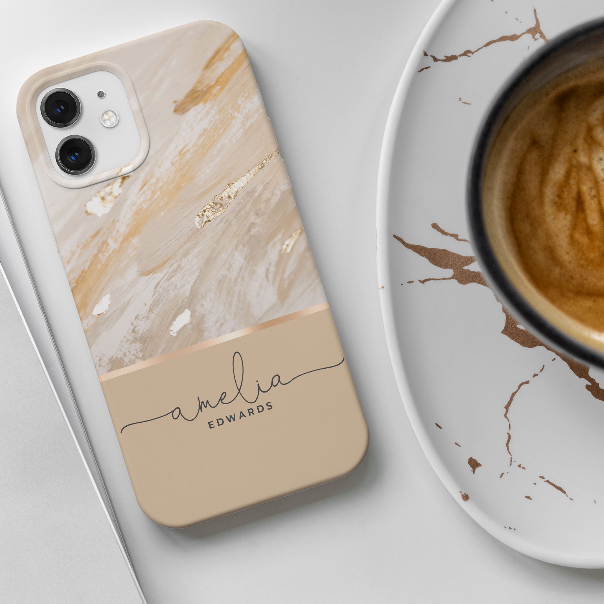 Personalised Hard Phone Case Marble Gold Foil Biedge