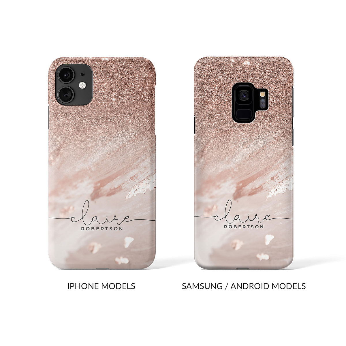 Personalised Hard Phone Case Sequin Rose Gold Marble