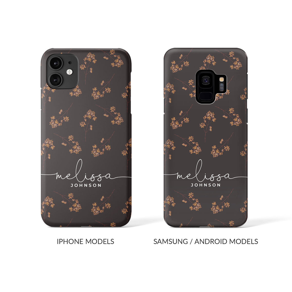 Personalised Hard Phone Case Autumn Fallen Leaves on Brown