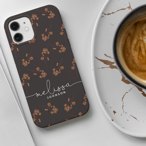 Personalised Hard Phone Case Autumn Fallen Leaves on Brown