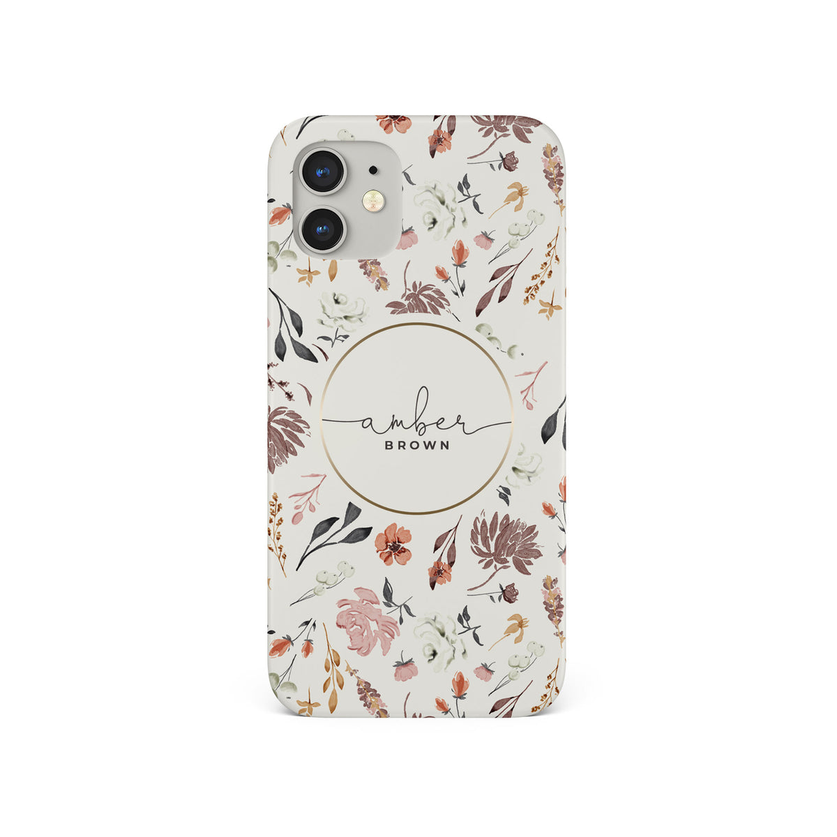 Personalised Hard Phone Case Autumn Flowers on White