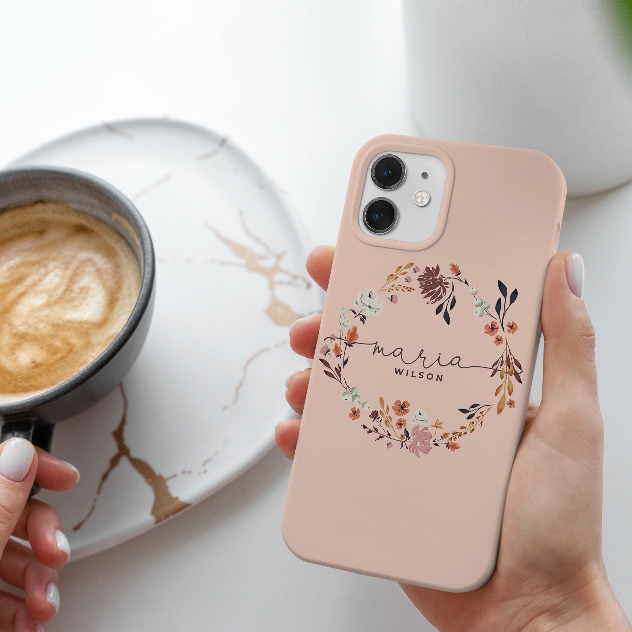 Personalised Hard Phone Case Autumn Floral Pink Wreath