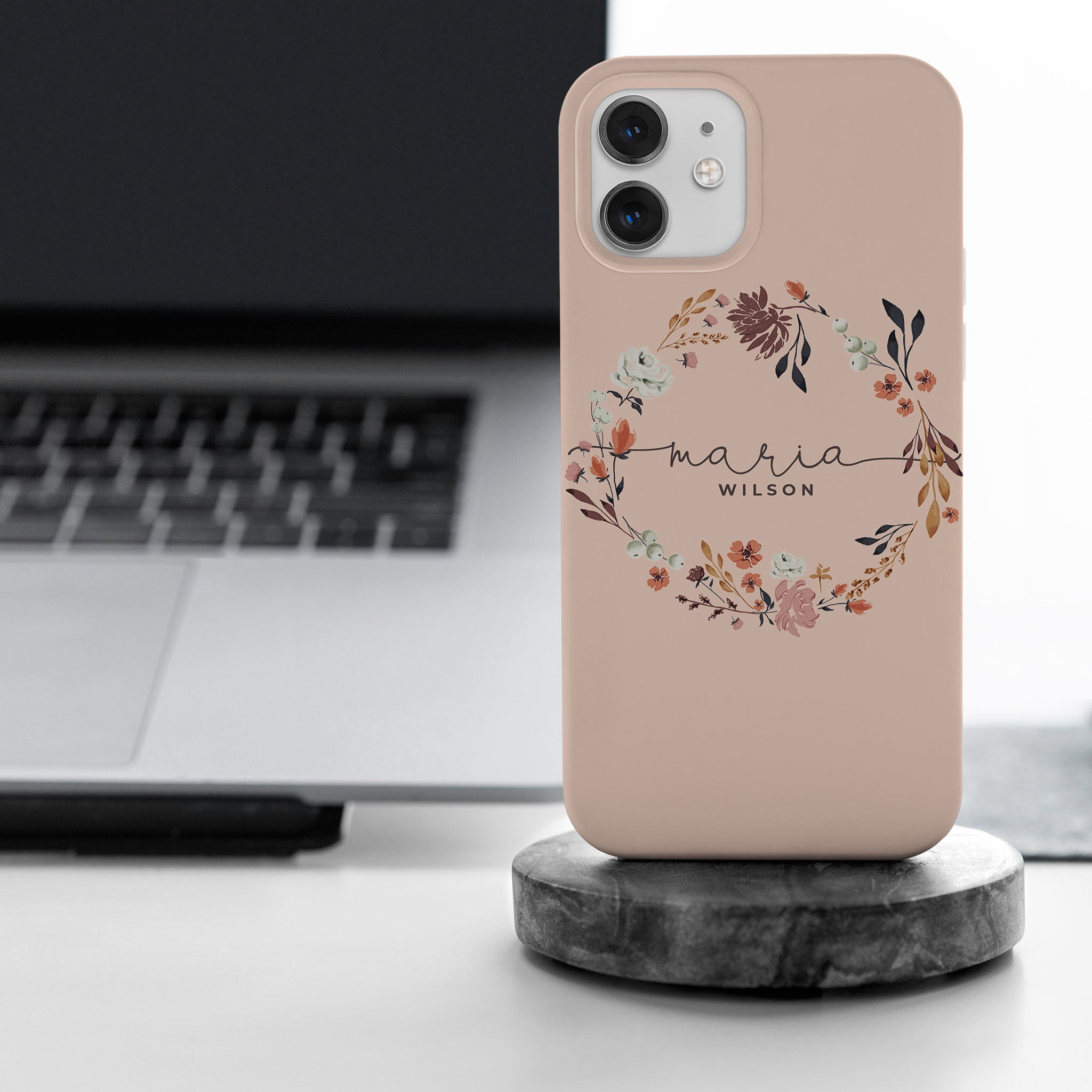 Personalised Hard Phone Case Autumn Floral Pink Wreath