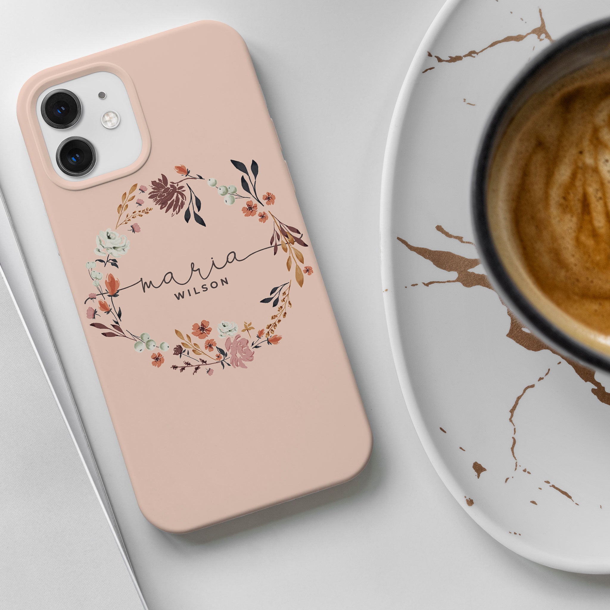 Personalised Hard Phone Case Autumn Floral Pink Wreath