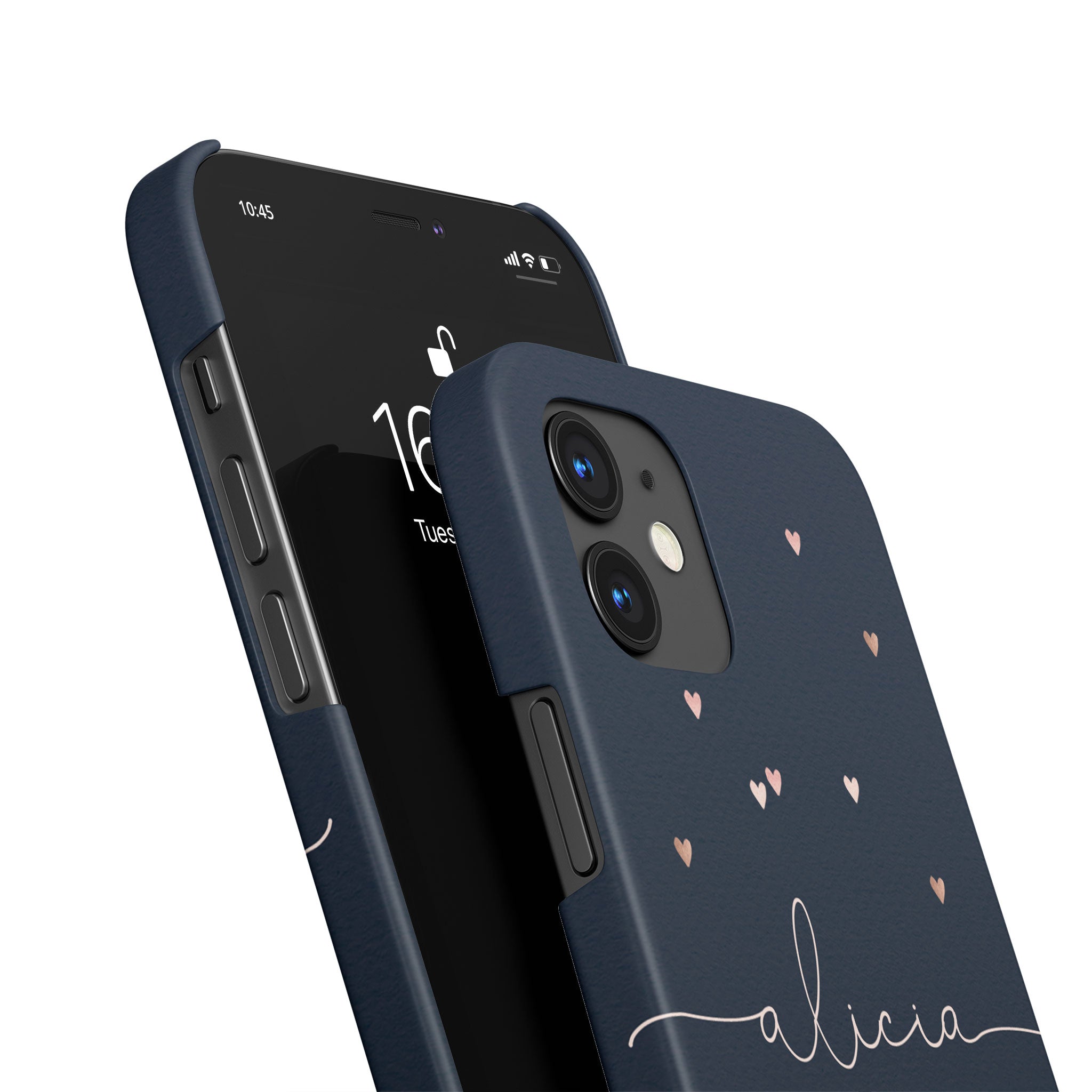 Personalised Hard Phone Case Rose Gold Falling Hearts