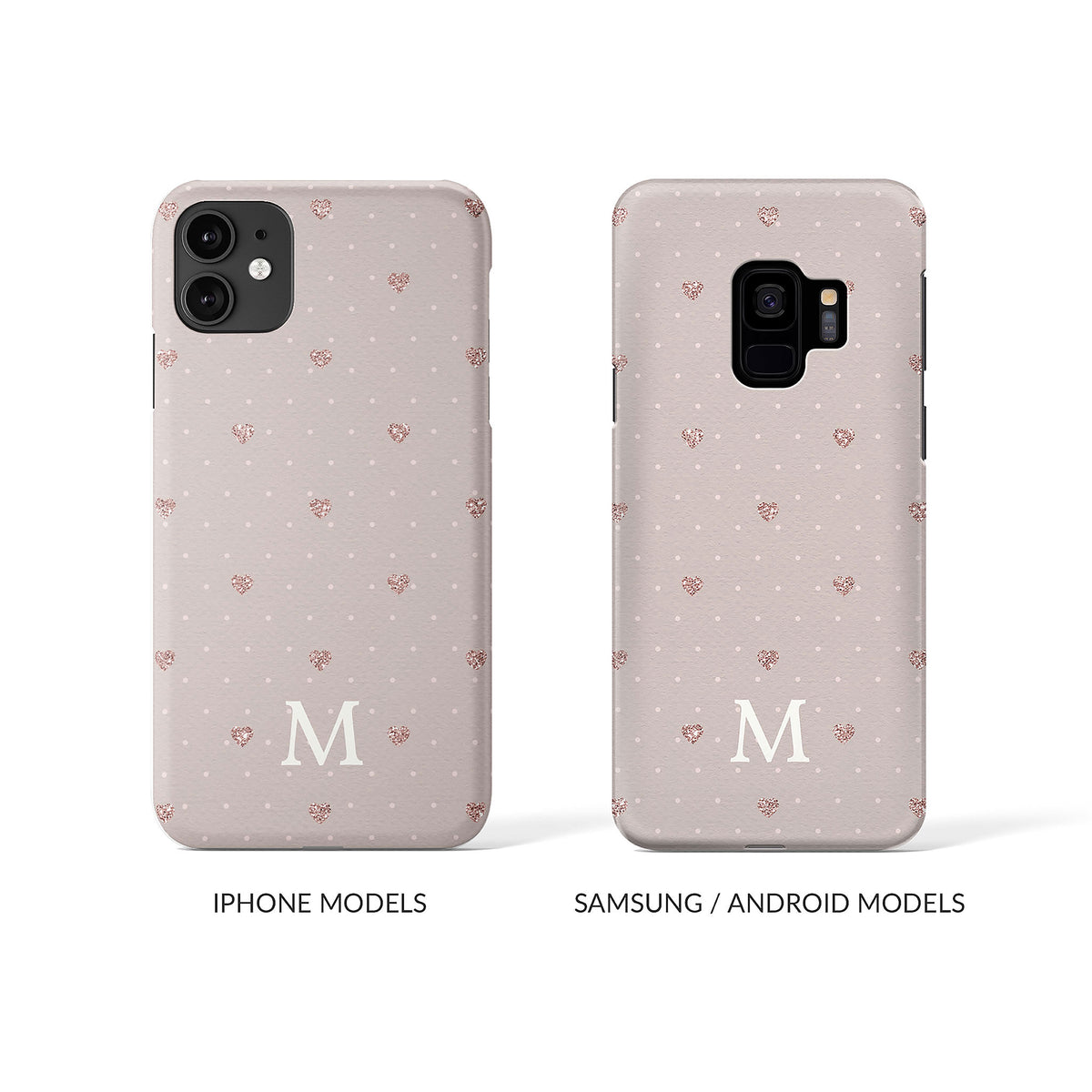 Personalised Hard Phone Case Polka Hearts Pink
