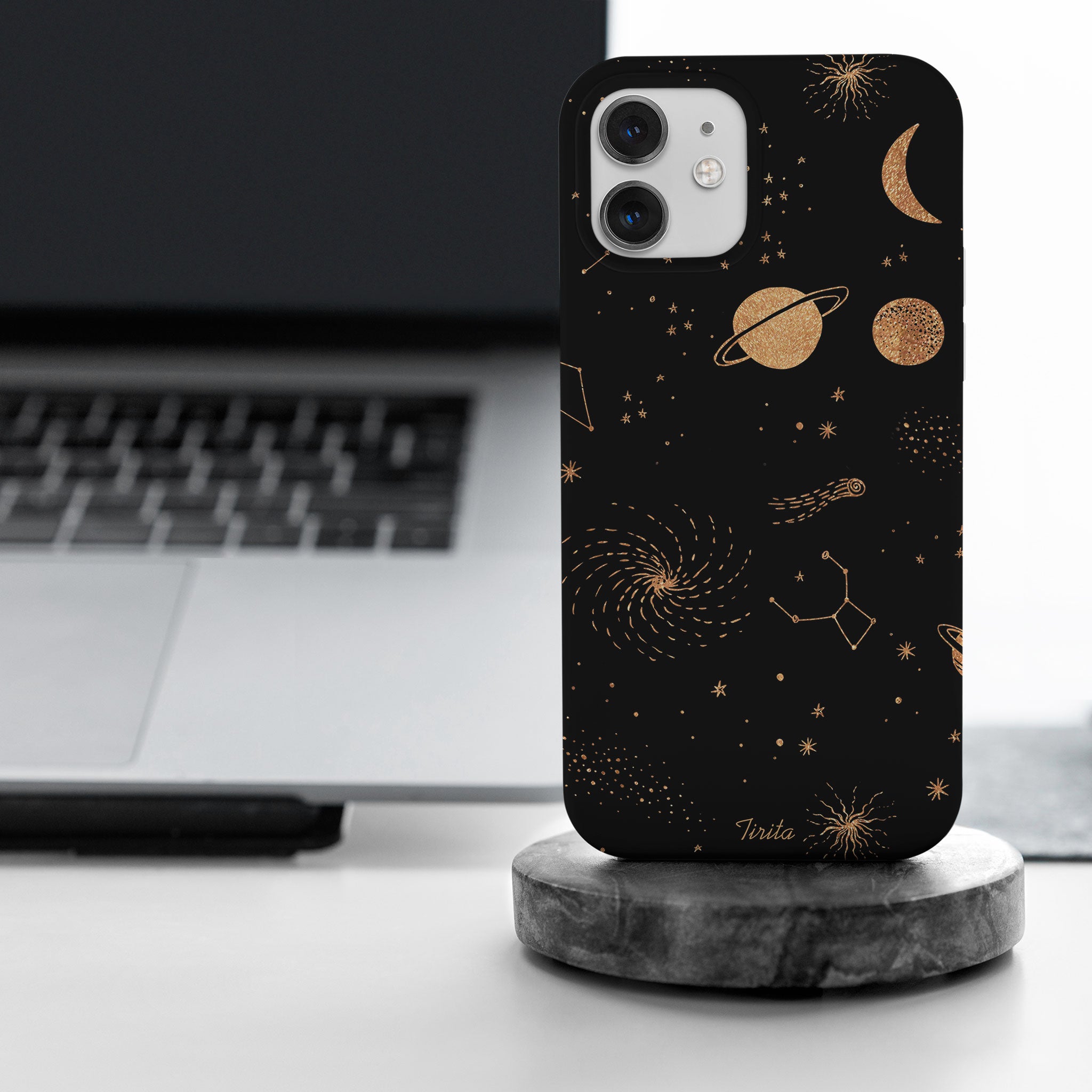Hard Phone Case Space Stars Planets Black Gold