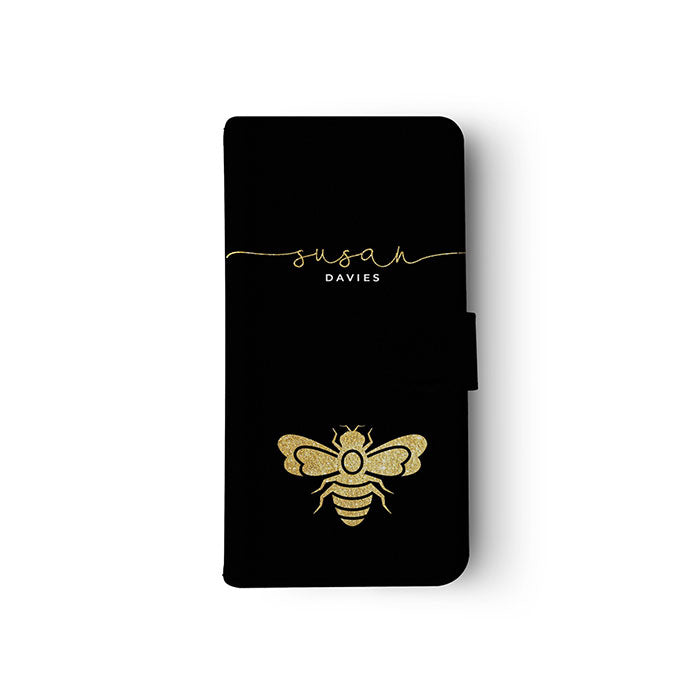Personalised Wallet Flip Case Custom Name Golden Honeybee Bumblebee