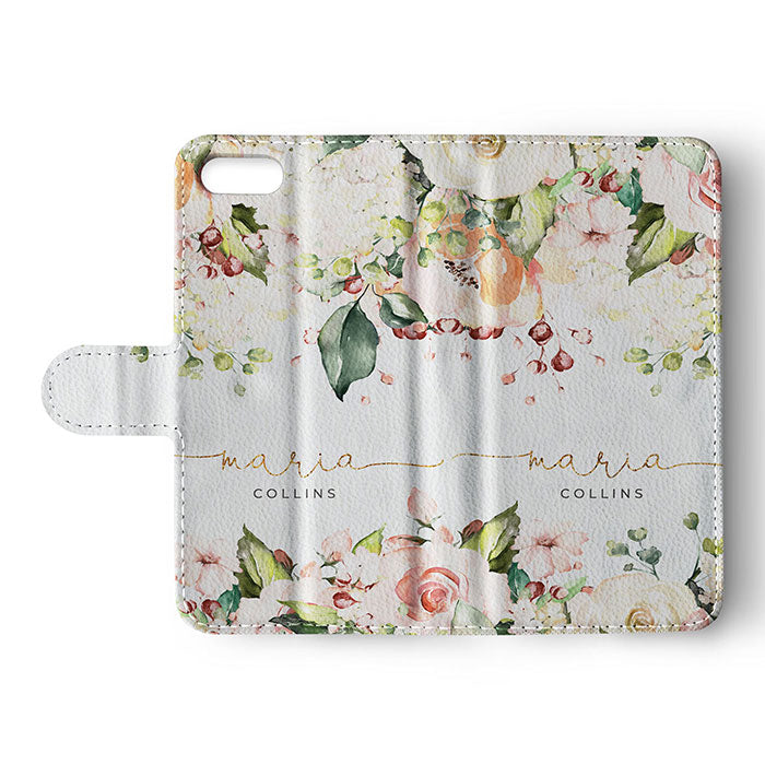 Personalised Wallet Flip Case Custom Name Shabby Chic Summer Flowers