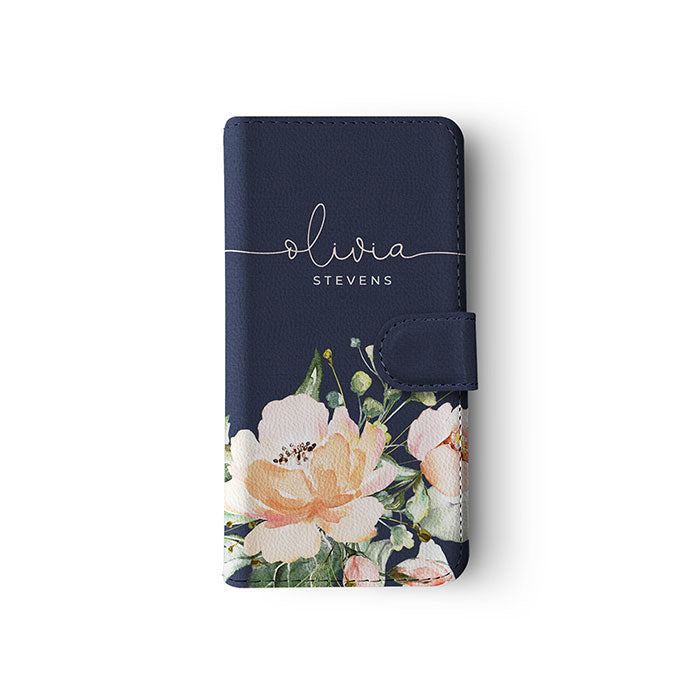 Personalised Wallet Flip Case Custom Name While Rose Vintage Watercolour