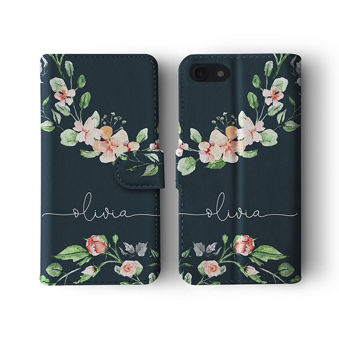 Personalised Wallet Flip Case Custom Name Spring Blossom Branch