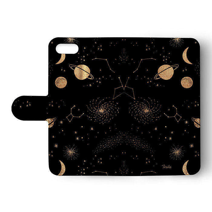 Wallet Flip Case Golden Space Stars Planets Galaxy