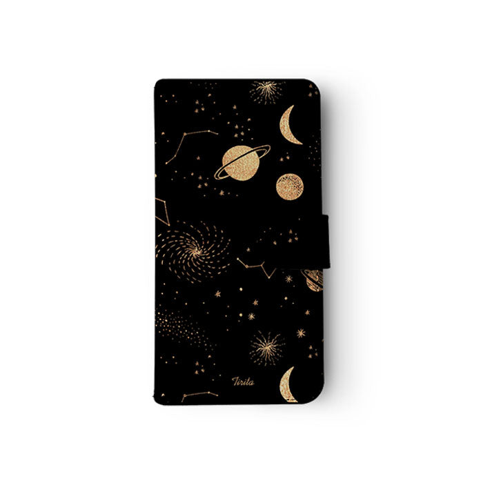 Wallet Flip Case Golden Space Stars Planets Galaxy