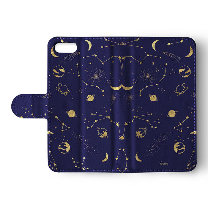 Wallet Flip Case Gold Planets Constellation Moon Stars