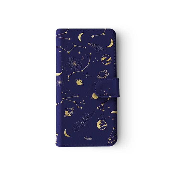 Wallet Flip Case Gold Planets Constellation Moon Stars