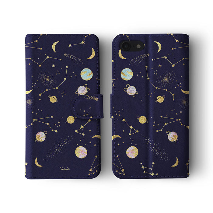 Wallet Flip Case Colorful Gold Space Planets Stars Moon