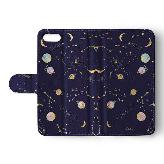 Wallet Flip Case Colorful Gold Space Planets Stars Moon