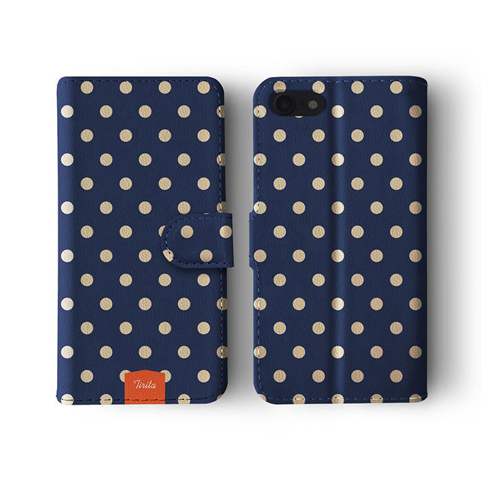 Wallet Flip Case Polka Dot Biege Dark Blue