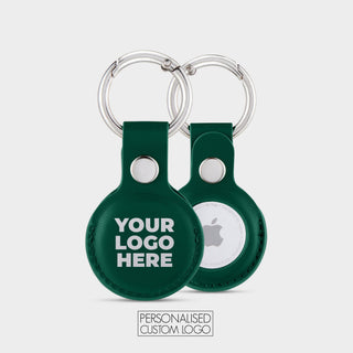Green vegan leather AirTag holder with your logo printed