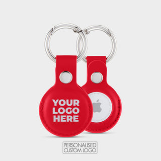 Red vegan leather AirTag holder with your logo printed