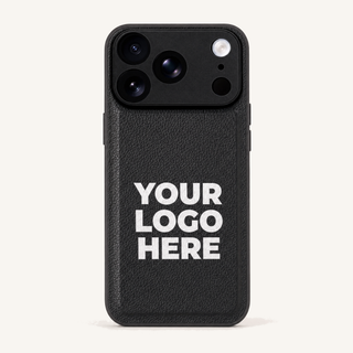 Black vegan leather iPhone case with your logo printed, corporate gift