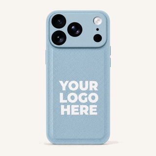 Light Blue vegan leather iPhone case with your logo printed, corporate gift