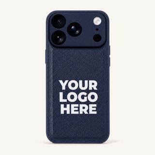 Navy Blue vegan leather iPhone case with your logo printed, corporate gift
