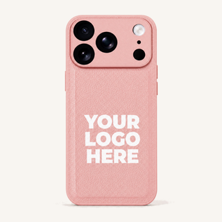 Pink vegan leather iPhone case with your logo printed, corporate gift