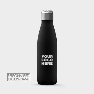 Black 500ml insulated bottle with your logo printed