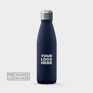 Blue 500ml insulated bottle with your logo printed