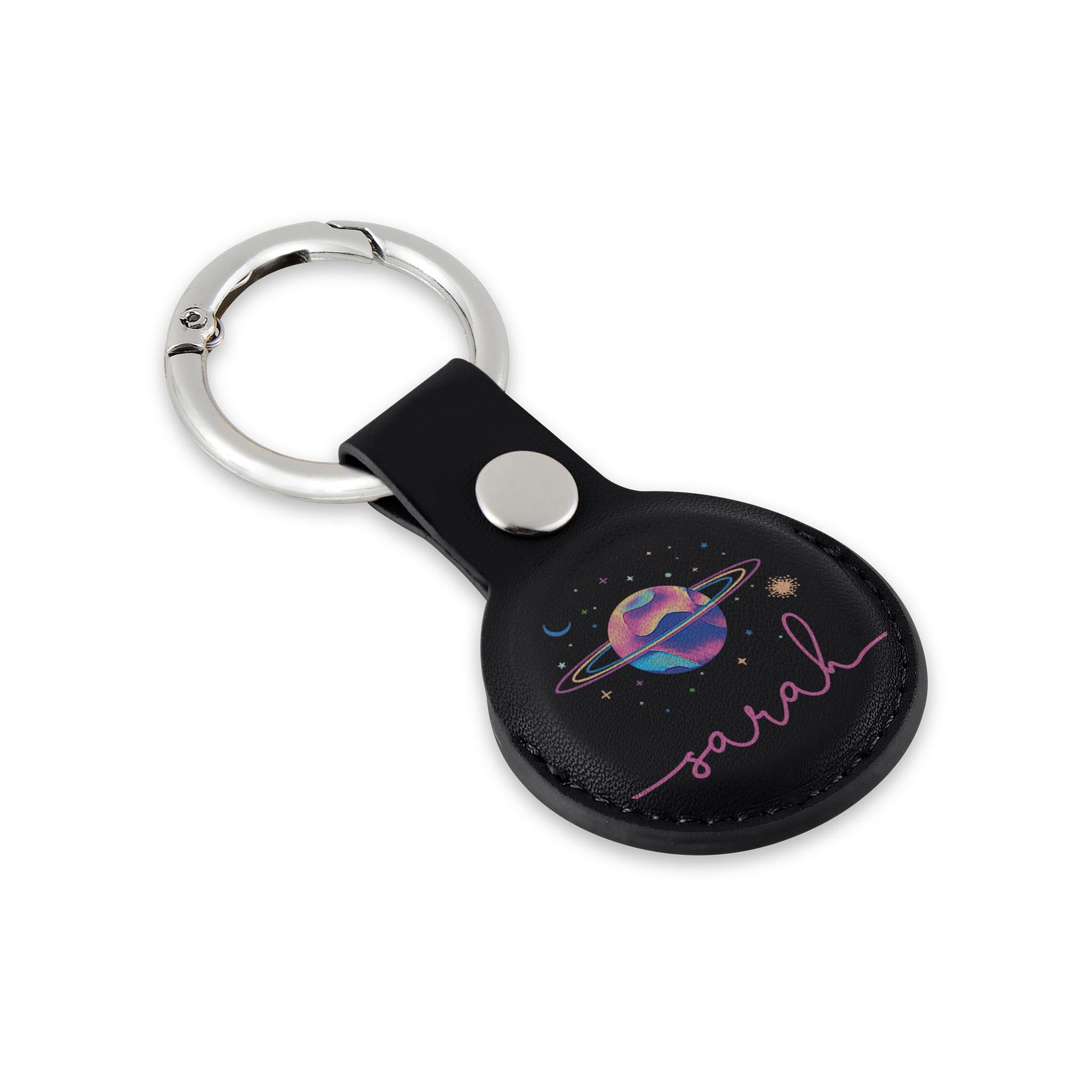 Personalised AirTag Case Keyring Holder Keychain Holder for Air Tag Tracking Device Planet Colourful Space on Black